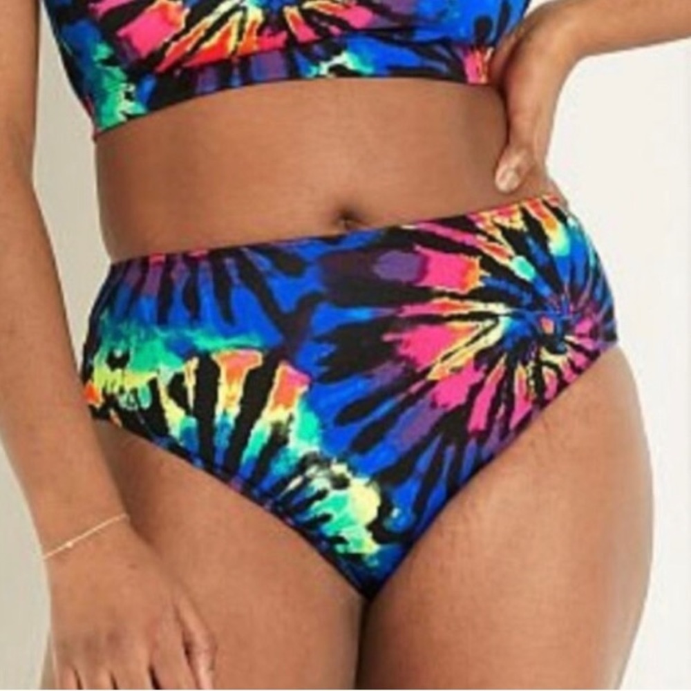 Victoria Secret VS PINK Black Rainbow Neon Tie Dye Bikini Swim Bottoms